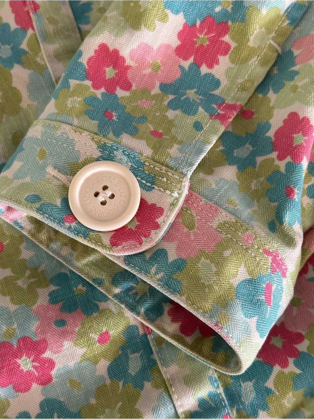Liz Claiborne Pastel Floral Denim Jacket Vintage Y2K Girlcore Trucker Sz M EUC - Picture 6 of 16
